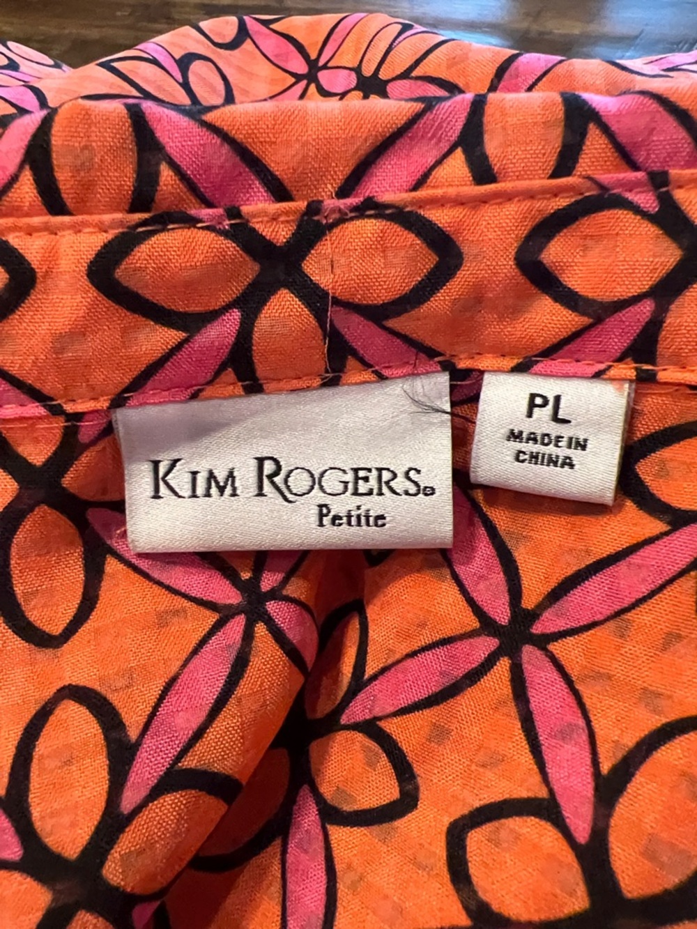 Kim Rogers Bright Orange Floral-Print Button Down Shirt with Pink Accents - Picture 10 of 11